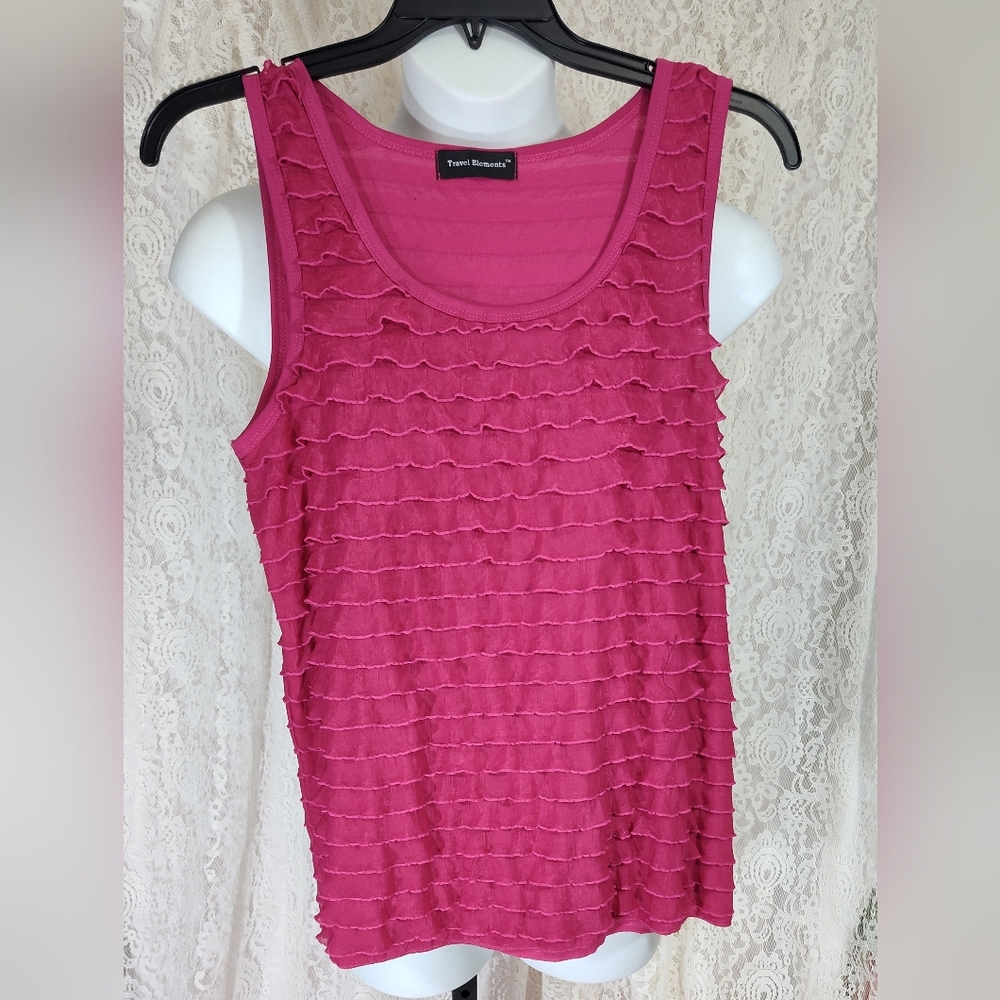 Hot Pink Travel Elements Ruffle Top Size M NWT